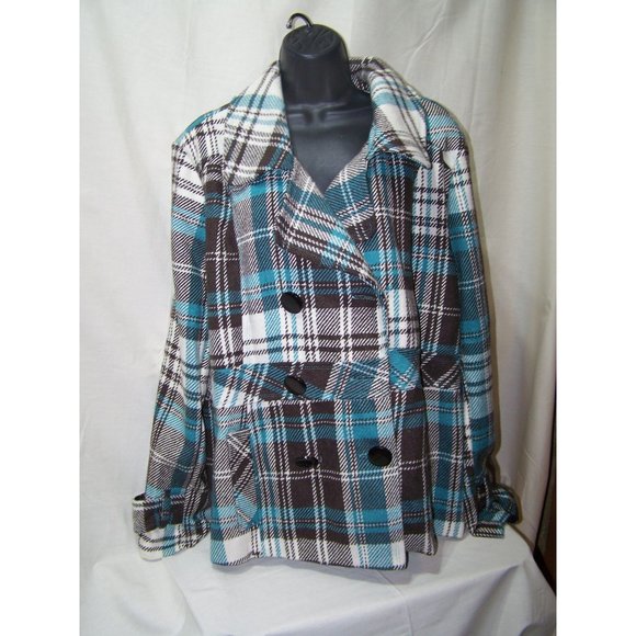 Deb Jackets & Blazers - Deb Plaid Jacket Wool Short Blue Brown Plus 3X